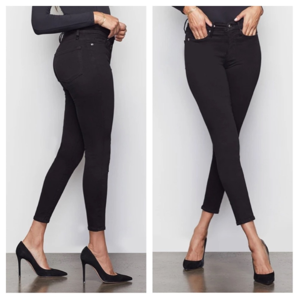GOOD AMERICAN Good Legs Black Cropped Skinny Jeans